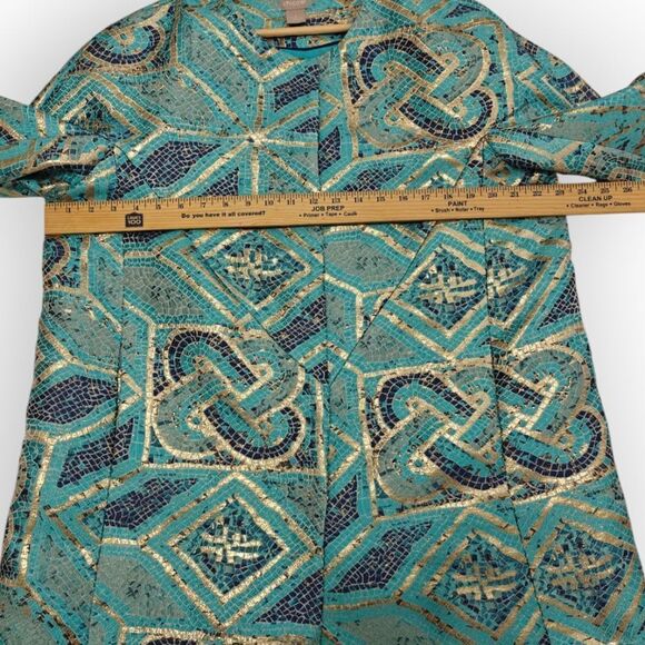 NWOT Chico's Turquoise Teal and Gold Patterned Coat Jacket Size 16-18 - Picture 4 of 10